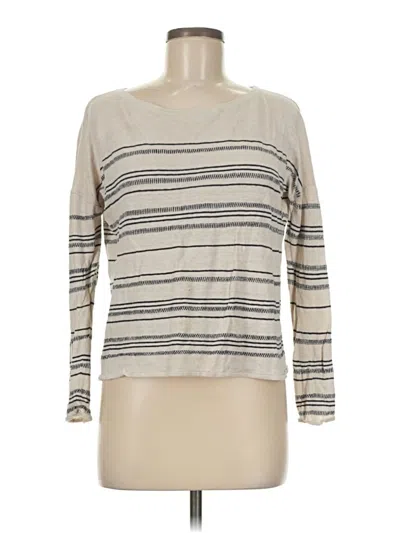 Pre-owned Garnet Hill Long Sleeve Top Tan Boatneck Tops In Brown