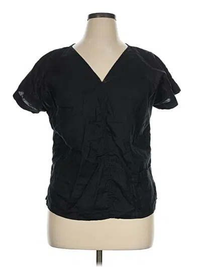 Pre-owned Garnet Hill Short Sleeve Blouse In Black