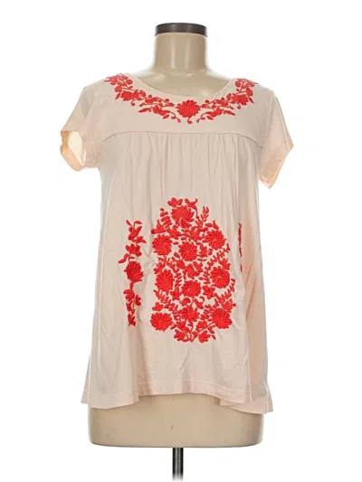 Pre-owned Garnet Hill Short Sleeve Blouse In White
