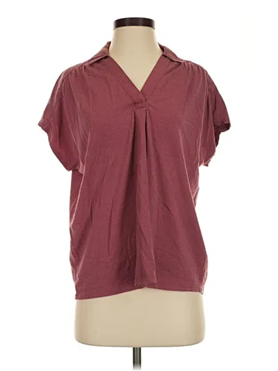 Pre-owned Garnet Hill Short Sleeve Silk Top Burgundy Keyhole Neckline Tops