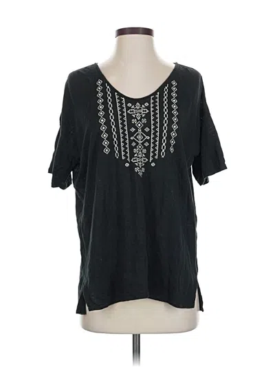 Pre-owned Garnet Hill Short Sleeve Top Black Keyhole Neckline Tops