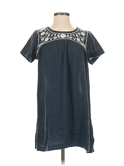 Pre-owned Garnet Hill Short Sleeve Top Blue Keyhole Neckline Tops