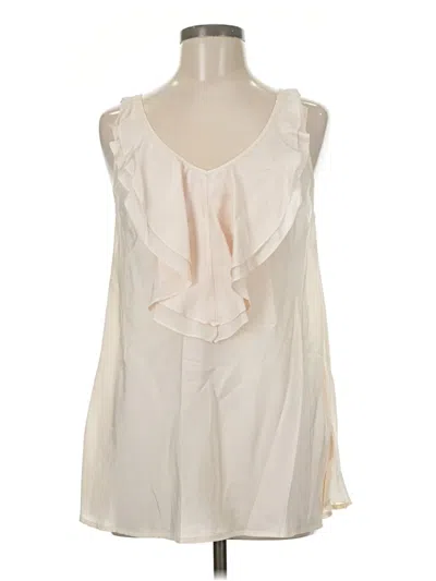 Pre-owned Garnet Hill Sleeveless Silk Top Ivory Ruffles Neckline Tops