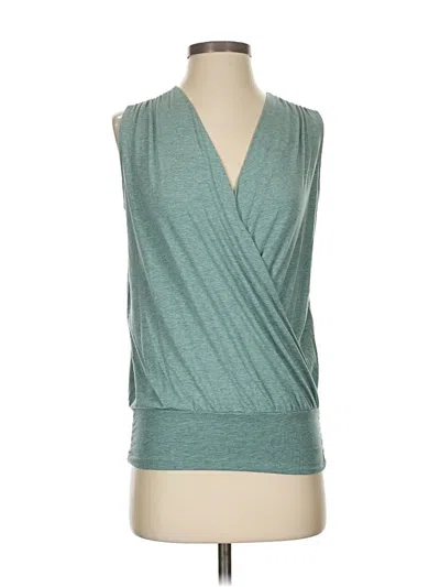 Pre-owned Garnet Hill Sleeveless Top Teal Plunge Neckline Tops In Blue