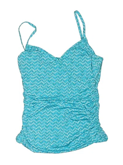 Pre-owned Garnet Hill Swimsuit Top Teal Chevron/herringbone Pattern Sweetheart Neckline Swimwear
