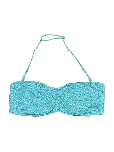 Pre-owned Garnet Hill Swimsuit Top Teal Chevron/herringbone Pattern Swimwear In Blue