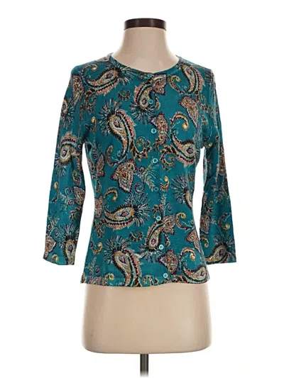 Pre-owned Garnet Hill Wool Cardigan Sweater In Teal