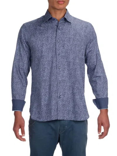 Garnet Men's Geometric Sport Shirt In Navy