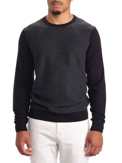 Garnet Men's Herringbone Merino Wool Sweater In Black