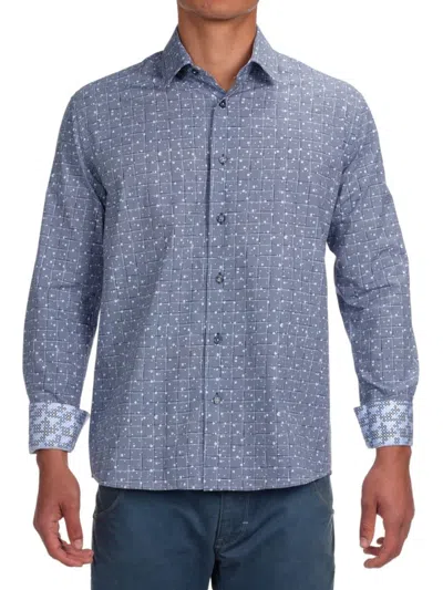 Garnet Men's Polka Dot Check Sport Shirt In Blue White