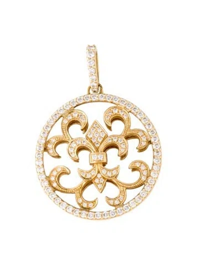 Pre-owned Garrard 18k Diamond Fleur De Lis Medallion Pendant, 1.5" In Multi