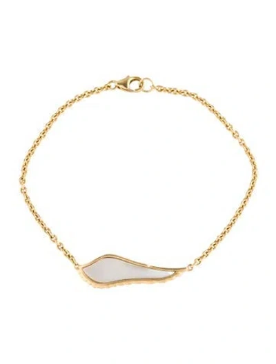 Pre-owned Garrard 18k Mother Of Pearl Wing Station Bracelet, 6.75" In White