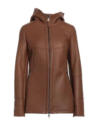 Garrett Woman Coat Tan Size 10 Leather In Brown