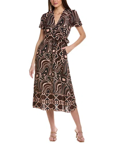 Garrie B 3/4-sleeve Floral Midi Dress In Brown