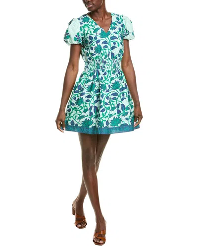 Garrie B Elbow Sleeve V-neck Mini Dress In Green