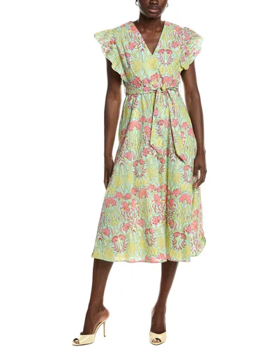 Garrie B Green Floral Boota Ruffle Dress In Multi