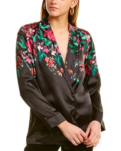 Garrie B Satin V-neck Blouse In Black