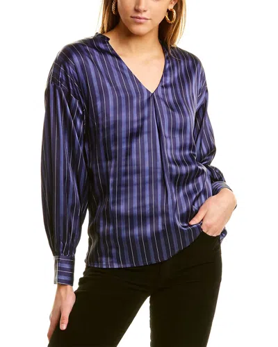 Garrie B Satin V-neck Blouse In Navy