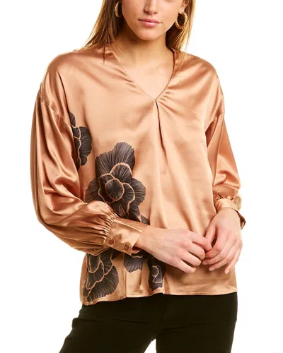 Garrie B Satin V-neck Blouse In Brown