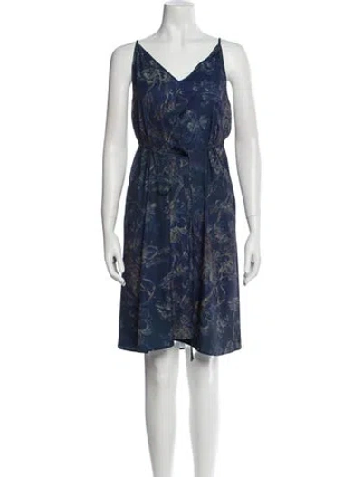 Pre-owned Gary Graham Floral Print Knee-length Dress In Blue