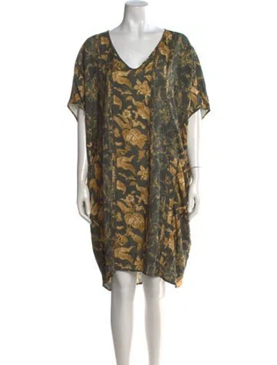Pre-owned Gary Graham Floral Print Mini Dress In Green