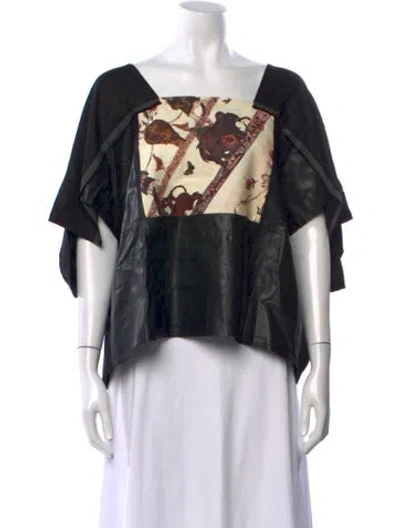Pre-owned Gary Graham Leather Floral Print Sweater In Black