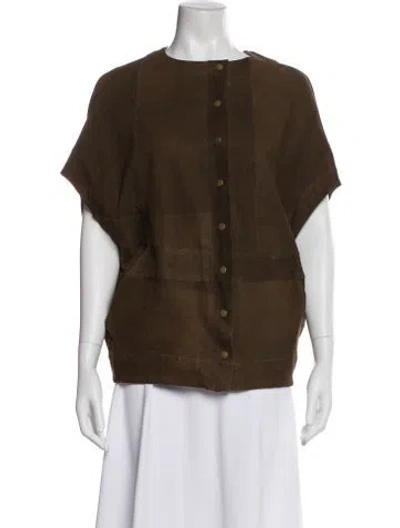 Pre-owned Gary Graham Leather Plaid Print Jacket In Brown