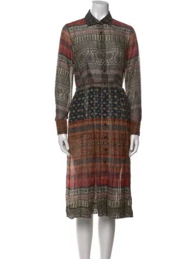 Pre-owned Gary Graham Plaid Print Midi Length Dress In Neutral