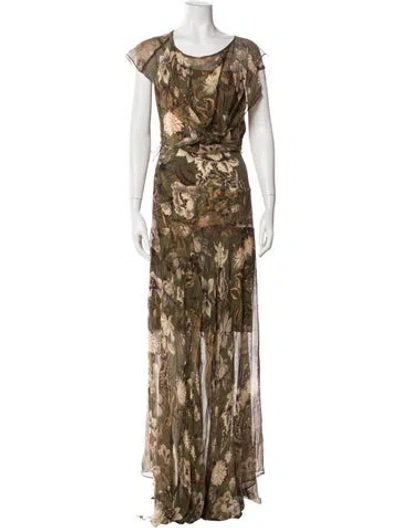 Pre-owned Gary Graham Silk Long Dress In Green