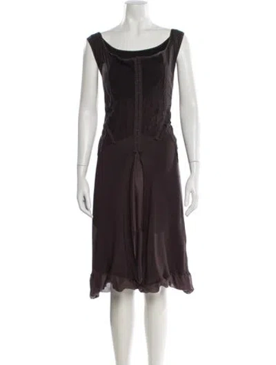 Pre-owned Gary Graham Silk Midi Length Dress In Brown