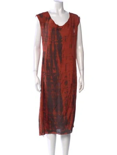 Pre-owned Gary Graham Silk Midi Length Dress In Orange
