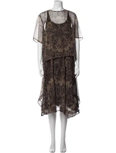 Pre-owned Gary Graham Silk Printed Dress Set In Brown