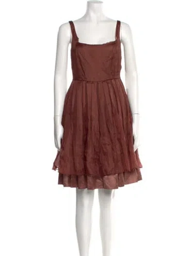 Pre-owned Gary Graham Square Neckline Mini Dress In Brown