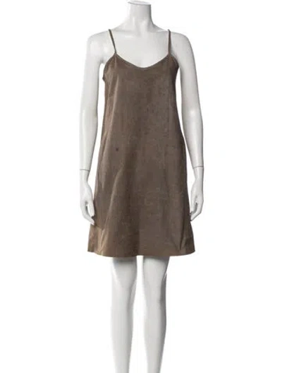 Pre-owned Gary Graham V-neck Mini Dress In Brown