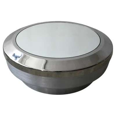 Pre-owned Gary John Neville Brushed Aluminum And Chrome Drum Coffee Table By Gary Neville In Gray