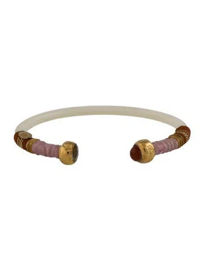 Pre-owned Gas Bijoux Acetate,silk Cord & Stone Cuff Bracelet, 6" In Multicolor