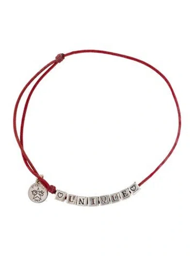 Pre-owned Gas Bijoux Beaded Cord "unique" Charm Bracelet, 8" In Red