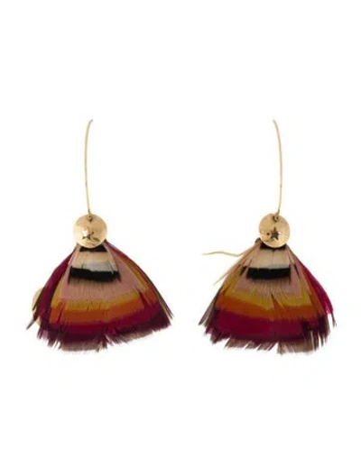 Pre-owned Gas Bijoux Bermudes Feather Drop Hoop Earrings In Multi