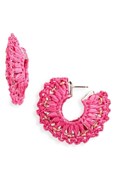 Gas Bijoux Crocus Raffia Straw Hoop Earrings In Pink