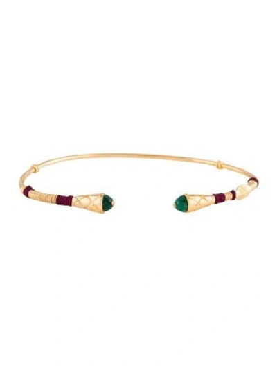 Pre-owned Gas Bijoux Crystal & Cord Cuff Bracelet, 6" In Multi