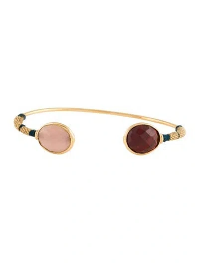 Pre-owned Gas Bijoux Crystal & Cord Silk Cuff Bracelet, 6" In Multi