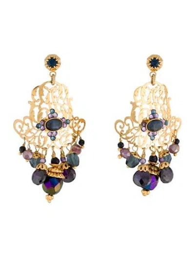 Pre-owned Gas Bijoux Crystal & Glass Bead Drop Earrings In Purple