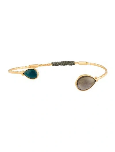 Pre-owned Gas Bijoux Crystal & Leather Cuff Bracelet, 6.5" In Multi