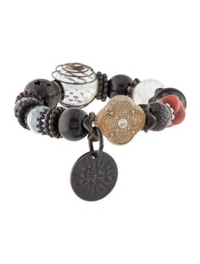 Pre-owned Gas Bijoux Crystal & Stone Bead Bracelet, 6.5" In Multi