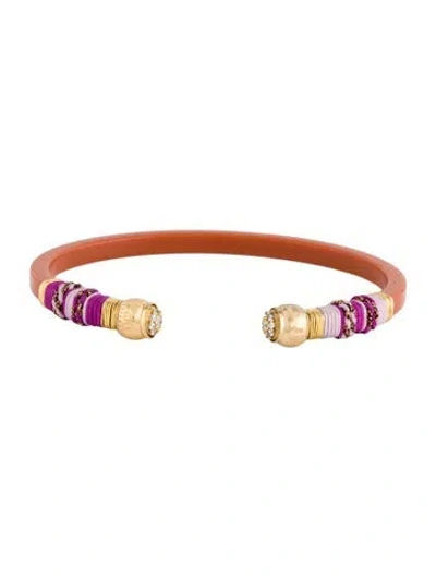 Pre-owned Gas Bijoux Crystal, Enamel & Cord Bracelet, 6.5" In Multi