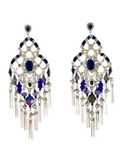 Pre-owned Gas Bijoux Crystal Reine Beaded Chandelier Earrings In Blue