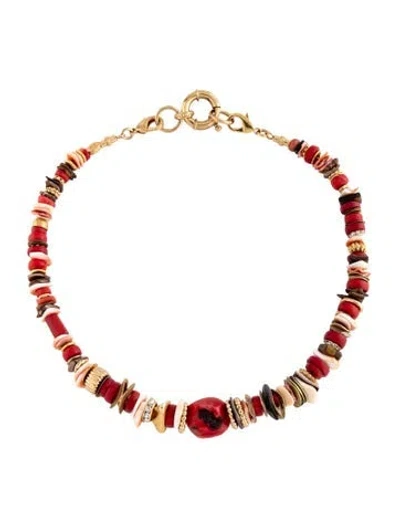 Pre-owned Gas Bijoux Crystal, Resin & Bead Collar Necklace, 19" In Multicolor