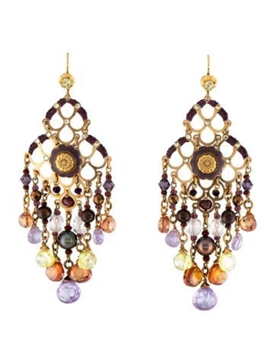 Pre-owned Gas Bijoux Cultured Pearl, Enamel & Glass Drop Earrings In Purple