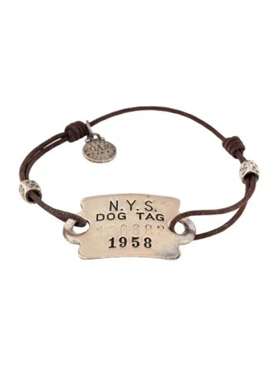 Pre-owned Gas Bijoux Dog Tag Charm Bracelet, 7.5" In Brown
