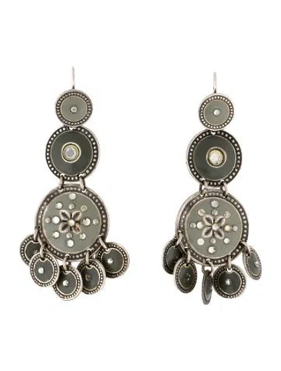Pre-owned Gas Bijoux Enamel & Crystal Chandelier Drop Earrings In Gray